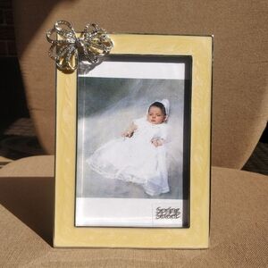 Yellow Photo Frame with Silver Bow Accent
